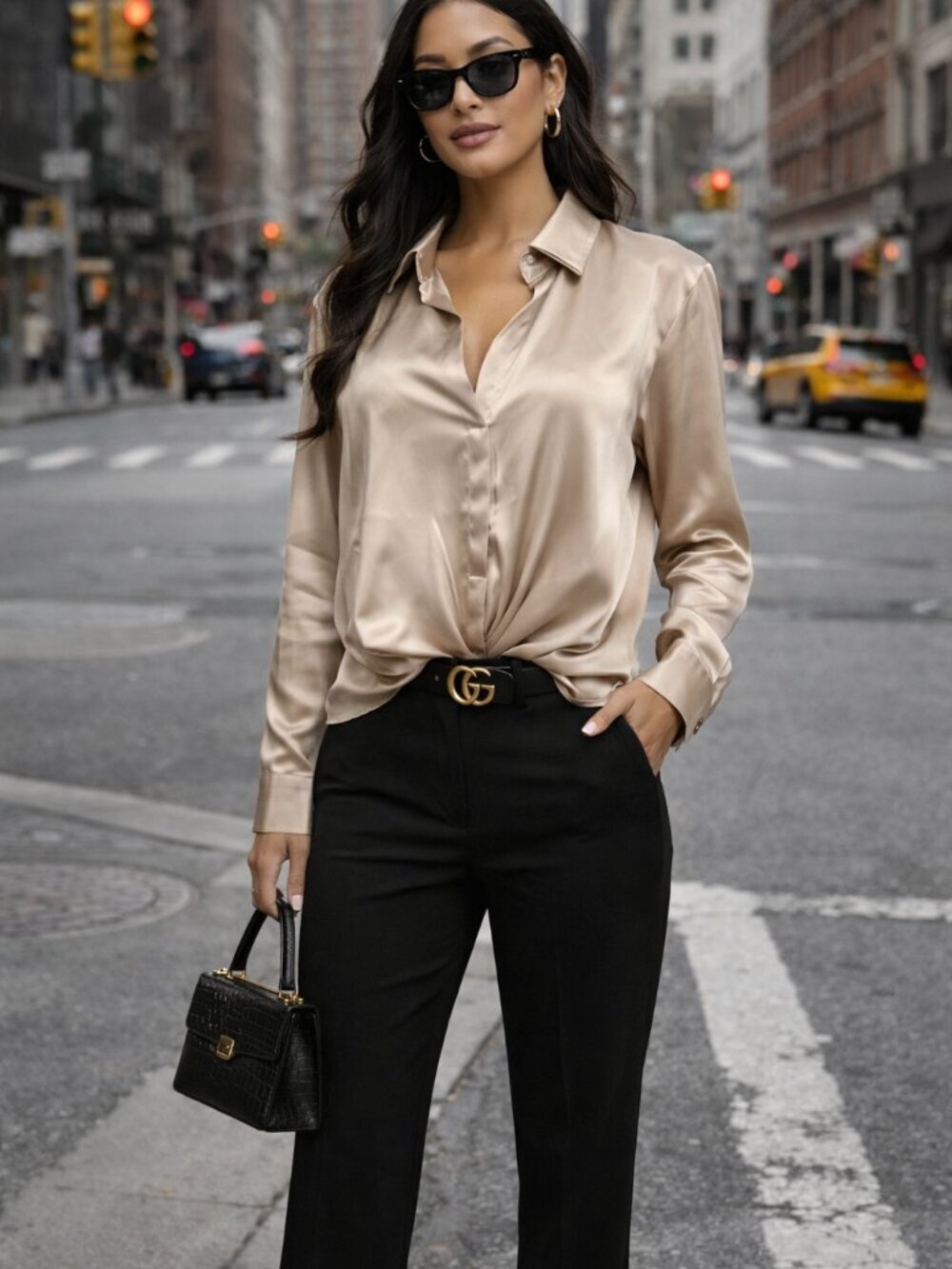 LUSH NWOT Elegant Cream Champagne Satin Blouse - S